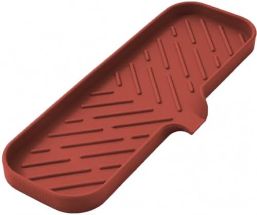 MicoYang Silicone Soap Dish with Drain Spout — Self-Draining Double Sink Organizer Tray for Kitchen & Bathroom, Dispensers, Sponges & Soap Holder, Non-Slip & Dishwasher Safe, Red (Large, 12"×4") by MicoYang