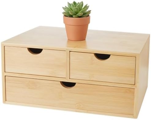 Charmewooden Bamboo Desk Organizer with 3 Drawers, Countertop Organizer with Drawers Makeup Storage Drawer 3 Drawers Tabletop Storage Organization Box Home Office Workspace by Charmewooden