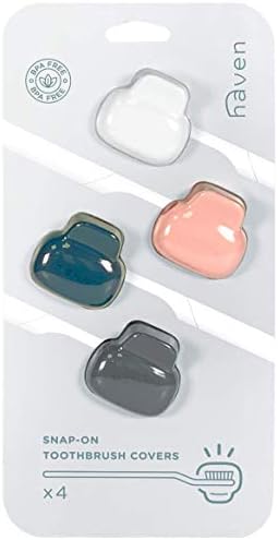 Haven Toothbrush Cover - Fits Electronic and Manual Toothbrushes - Toothbrush Case Holder for Travel - Set of 4 Tooth Brush Protectors (White, Coral, Teal, Charcoal Gray) by Haven