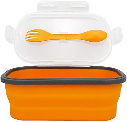 Silicone Lunch Container Bento Box, Collapsible Food Storage Containers with Airtight Lids and 2in1 Fork, Reusable Food Containers for Travel,Camping and RV, Food Grade 1000ml Microwave Container by CCyanzi
