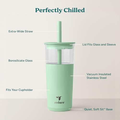 REDUCE Aspen - 20oz Vacuum Insulated Glass Tumbler - Extra Wide Straw & Lid - Image 3