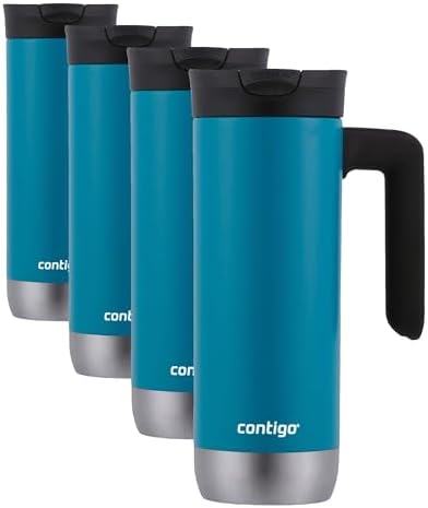 Contigo Superior 2.0 Stainless Steel Travel Mug with Handle Leak-Proof Lid Double-Wall Insulation for Hot & Cold Beverages,20oz,Juniper,Ideal for Commuting and Travel,(Pack of 4) by Unknown
