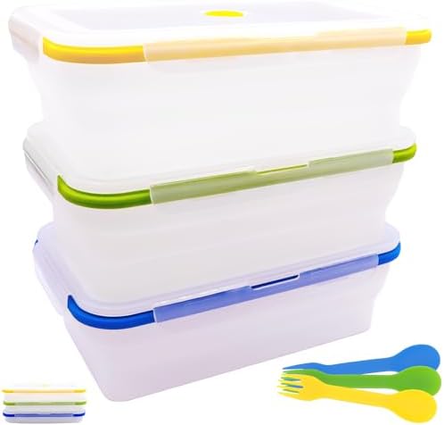 Extra Large Collapsible Translucent Silicone Food Storage Containers With Lids, XXL Foldable Bento Lunch Box, Reusable Big Meal Boxes for Kitchen, Camping, BPA Free (3 Pack (82.8 OZ)) by FUSMYE