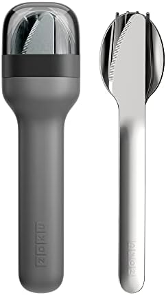 ZOKU Pocket Utensil Set, Charcoal - Stainless Steel Fork, Knife, and Spoon Nest in Hygienic Case - Portable Design for Travel, School, Work, Picnics, Camping and Outdoor Home Use by ZOKU