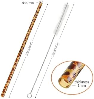 10 Pcs Reusable Leopard Straws Drinking Straw with Cleaning Brush - Image 3