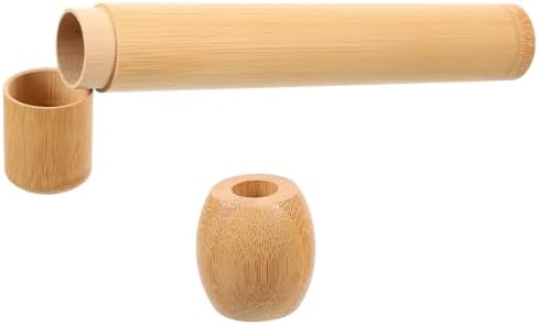 Amosfun Bamboo Toothbrush Holder Portable Toothbrush Storage Tube with Base Travel Tooth Brush Holder Case for Bathroom Counter Office Desktop Dresser Home and Hotel Use by Amosfun