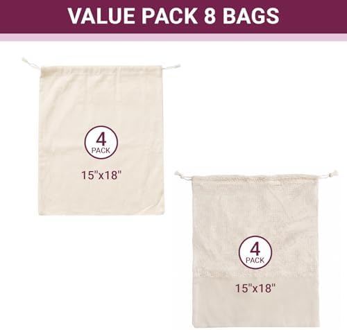 Set of 8 Ambrosia Cotton Produce Bags Drawstring 2 Styles - Image 6