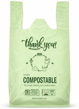 OrangeBio Large Compostable Shopping Bags, 12" x 6" x 20", 500 Count by OrangeBio