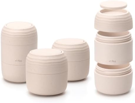 Lotour Plant-Based Travel Jars Containers, Beige 4 Pack 1oz & 2oz by Lotour