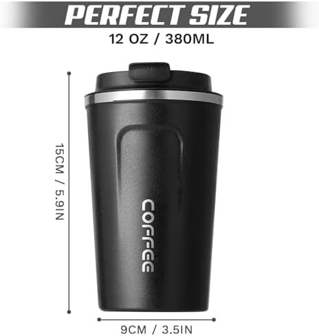 SPLMIFA Travel coffee mugs leak-proof, reusable coffee cups with lids, stainless steel vacuum insulated coffee tumblers, thermal insulation cups for men & women keep drinks hot & cold(2nd-Black, 12OZ) - Image 4