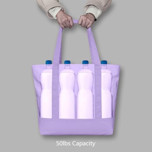 TOPDesign 6-Pack Canvas Tote Bags with an External Pocket, Reusable Grocery Shopping Bags, Top Zipper Closure, Daily Essentials (Lavender) - Image 6