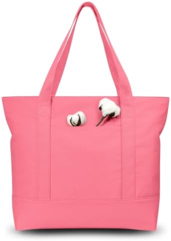 TOPDesign 1-Pack Canvas Tote Bag with an External Pocket, Reusable Grocery Shopping Bag, Top Zipper Closure, Daily Essentials (Rose Pink) by TOPDesign