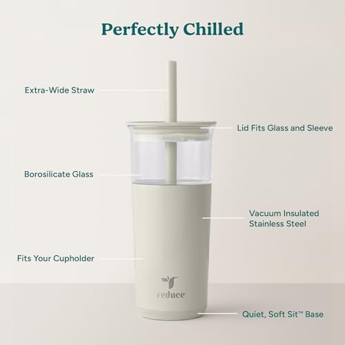 REDUCE Aspen - 20oz Vacuum Insulated Glass Tumbler - Extra Wide Straw & Lid - Image 3