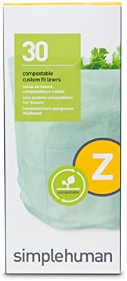 simplehuman Code Z 30 Count Compostable Custom Fit Liners, Certified Compostable Trash Bags for Compost Caddy, Plant-Based PVOH Plastic, Backyard or Commercial Composting, 4 Liter / 1 Gallon by Unknown