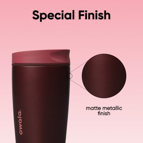 Owala SmoothSip Slider Insulated Stainless Steel Coffee Tumbler, Reusable Iced Coffee Cup, Hot Coffee Travel Mug, BPA Free 12 oz, Black Cherry - Image 4