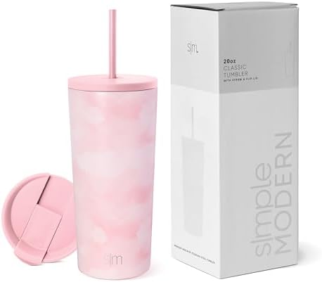 Simple Modern Insulated Tumbler with Lid and Straw | Iced Coffee Cup Reusable Stainless Steel Water Bottle Travel Mug | Gifts for Women Men Her Him | Classic Collection | 20oz | Blush Tie Dye by Unknown