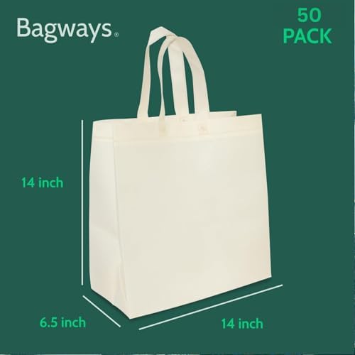 Bagways 10 PACK Reusable Grocery Bags with Handles, Durable, Foldable, Washable Eco-Friendly Shopping Totes, 14x6.5x14 Inch, Cream - Image 7