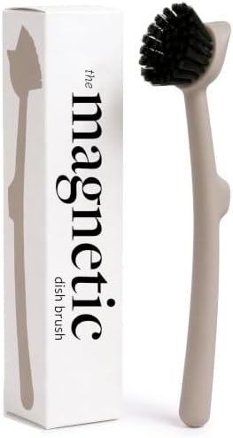 Earth & Mango Magnetic Dish Brush & Scraper, Snaps to Sink, Cacao Brown by Earth+%26+Mango