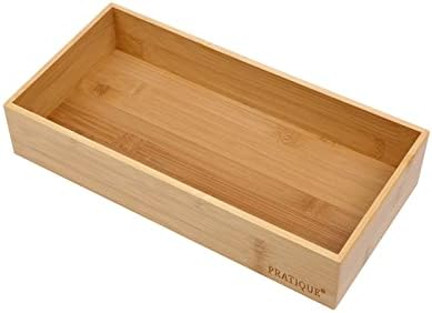PRATIQUE Bamboo Drawer Organizer - Kitchen Utensil Organizer Silverware Tray Cutlery Holder，Office Desk Supplies and Accessories (12x5.9x2.6 inch) by PRATIQUE