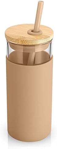 Tronco 20 oz Glass Tumbler with Lids and Straws, Reusable Iced Coffee Cups - Image 2