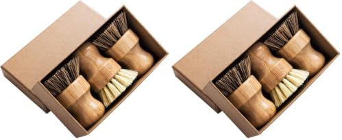 Palm Pot Brush- Bamboo Round 6 Packs Mini Dish Brush Natural Scrub Brush Durable Scrubber Cleaning Kit with Union Fiber and Tampico Fiber for Cleaning Pots, Pans and Vegetables by GREENTHPRO