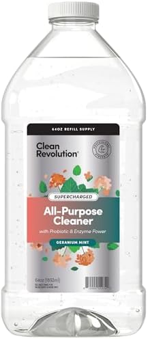 Clean Revolution SuperCharged All Purpose Cleaner Refill with Smart Probiotic + Enzyme Complex, Multi-Surface Kitchen Bathroom & Floor Cleaner, Geranium Mint, 64 Fl oz (Pack of 1) by CleanRevolution
