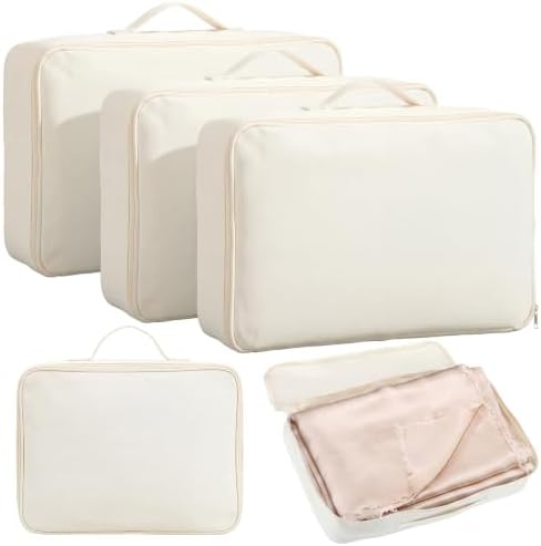 Shinymoon 3 Set 100% Cotton Packing Cubes 18"x12"x4" Regular Beige by Shinymoon