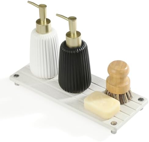 Razborci Instant Dry Sink Caddy Kitchen Sink Organizer, Quick Drying Stone Tray Diatomite Sponge Holder Soap Dish, Bathroom Countertop Fast Dry Water Absorbing Vanity Rack, Beige,12" x 5" by Razborci