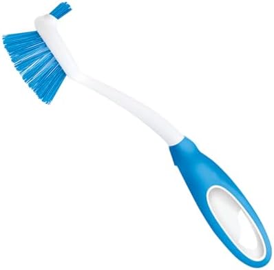 Dish Brush Kitchen Scrubber, by LOLA, Has Stiff Bristles & Food Scraper, Comfort No-Slip Grip Handle, Safe for Non-Stick & Coated Cookware, 1 Count by LolaProducts