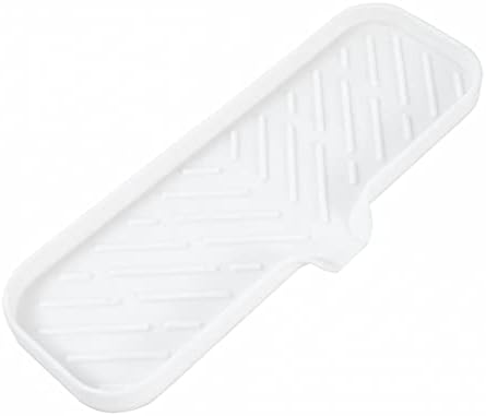 MicoYang Silicone Soap Dish with Drain Spout — Self-Draining Double Sink Organizer Tray for Kitchen & Bathroom, Dispensers, Sponges & Soap Holder, Non-Slip & Dishwasher Safe, White (Large, 12"×4") by MicoYang