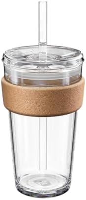 KeepCup Cold Cup - Brew Cork Tempered Glass Ice Coffee Tumbler with Recovered Cork Band, Lid and Straw - 16oz (454ml) by KeepCup