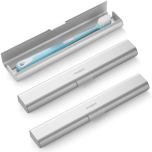 2 Pack Aluminum Toothbrush Travel Case, Portable Travel Toothbrush Holder, Durable Manual Toothbrush Box Container for Traveling, Bathroom, Camping, Business Trip by Oralphi