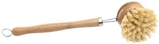 Dish Brush Bamboo Washing Brush with Long Wood Handle Replaceable Head Nylon Bristles Hanging Loop Suitable for dishwashing countertops Showers by Unknown