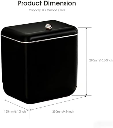 Large 3.2 Gallon Compost Bin, Under Sink Trash Can with Lid, Hanging Waste Cabinet for Office Kitchen Cupboard Bathroom Bedroom, Both Black - Image 7