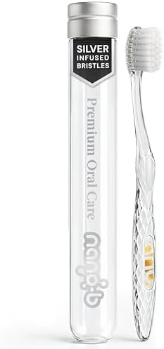 Nano-b Manual Toothbrush for Adults with Sensitive Gums, Silver Soft/Medium Bristles, Travel Case, Crystal by Nano-bPremiumOralCare