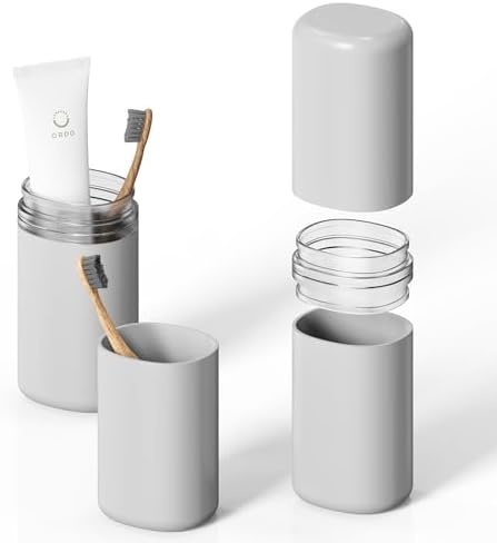 Travel Toothbrush Case, Portable Tooth Brush Holder and Toothpaste Cover Container with Mouthwash Cup, Compact Oral Clean Tools Organizer for Traveling/Camping/School/Home (Grey, Extra Large) by Baluca