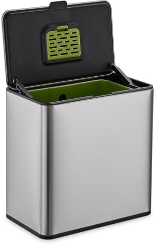 Simpli-Magic Kitchen Compost Bin and Caddy, 5L / 1.32 Gal Stainless Steel with Removable Inner Bucket and Deodorizer Compartment, 2-in-1 Countertop Compost Bin with Lid, Kitchen Food Waste, 79705 by Simpli-Magic