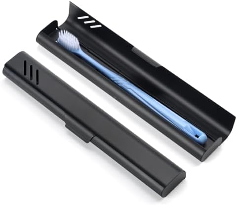 Travel Toothbrush Case, Portable Toothbrush Holder, Durable Aluminum Toothbrush Storage Box, Small Breathable Manual Toothbrush Container for Traveling, School, Camping, Business Trip - Black by EVERYPURCHASEISFORASIMPLELIFE