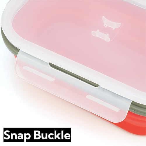 1000ml Collapsible Bento Lunch Box - Silicone Food Storage Container, Foldable Food Container with 2-in-1 Spoon Spork and Airtight Lid, Microwave Safe, Red - Image 5