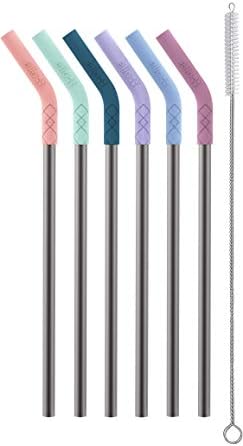 Ello Impact 6 Pack Reusable Metal Straws with Silicone Tips Made from Stainless Steel, Dishwasher Safe, BPA-Free with Cleaning Brush, Pop of Paradise by Ello