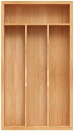 Small Silverware Organizer, Bamboo Kitchen Drawer Organizer, Utensil Holder, Cutlery Tray & Spoon Flatware Storage with Grooved Drawer Dividers (6.7''W x 12''D) by BEKVEMLIVING
