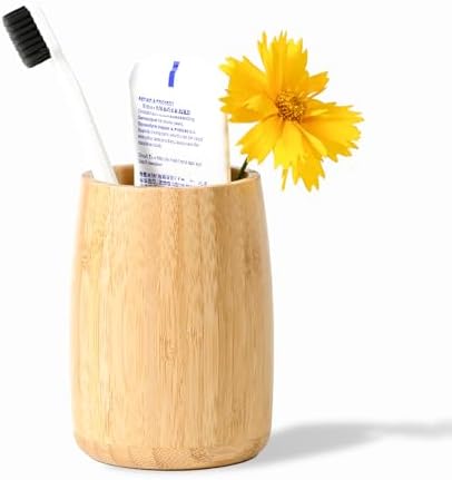 Bamboo Toothbrush Holder, Simple Cylindrical Tumbler Minimal by ABBINIMO