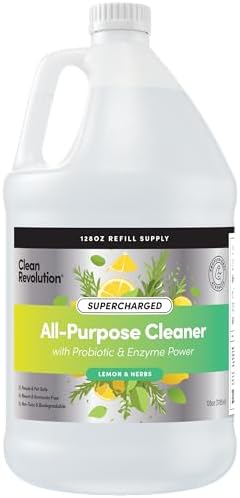 Clean Revolution SuperCharged All Purpose Cleaner Refill with Smart Probiotic + Enzyme Complex, Multi-Surface Kitchen Bathroom & Floor Cleaner, Lemon & Herbs, 128 Fl Oz by CleanRevolution