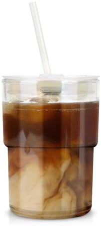 Luxfuel 13 oz Glass Cups with Lids and Straws Reusable Iced Coffee Tumbler by Luxfuel