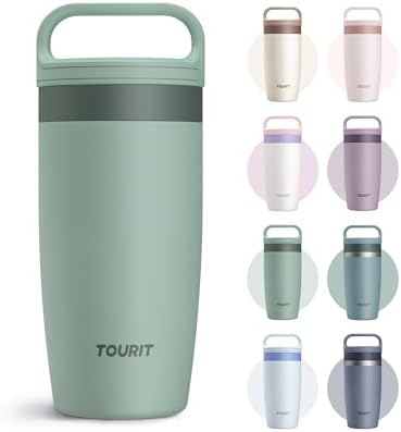 TOURIT Travel Coffee Mug 16 oz,Leakproof 2-Part Lid Tumbler,Grayish Green by TOURIT