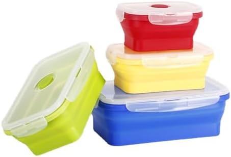 4 Collapsible Food Storage Containers, Silicone Food Storage Containers with Plastic Airtight Lids, Collapsible Storage Containers for Food Camping, Microwave Dishwasher Freezer Safe by XPAPOV