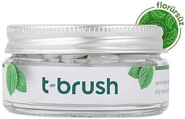 T-brush Travel Toothpaste Tablets Natural Ingredients, SLS Free, Gluten Free, Cruelty Free, Eco Friendly Packaging, Vegan, Sepearmint Fluoride Free 90 Tablets by t-brush