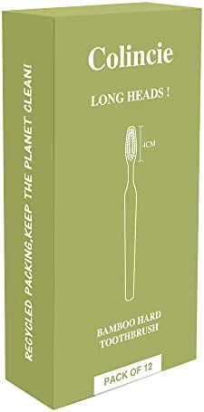 Extra Hard & Firm Bamboo Charcoal Toothbrush Long Head with Wide Thickened Handle Whitening Teeth Pack of 12 - Image 6