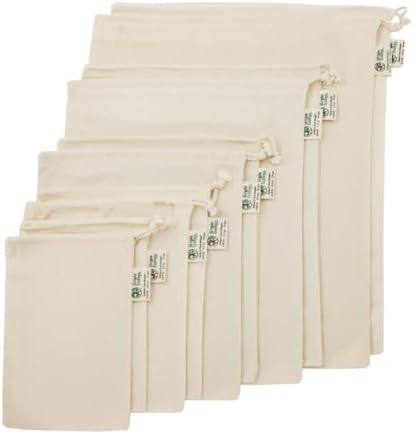 Simple Ecology Reusable Grocery Produce Shopping and Storage Bags, Organic Cotton Muslin, Set of 10 (2 ea. XL, L, M, S, XS) by Simple+Ecology