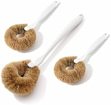 3-Piece Kitchen Brush Set - Plastic Handle Bottle Cleaners for Cups, Jars & Mugs (Wide Mouth) - Brown Bristle Scrubbers for Dish Washing (Not for Narrow-Neck Bottles) by milinkllc